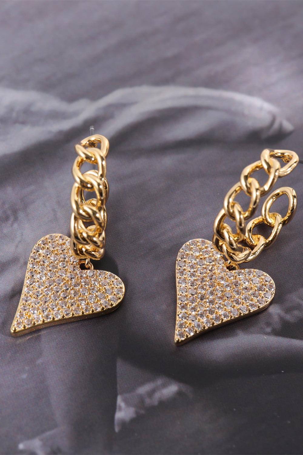 Zircon Decor Heart C-Hoop Drop Earrings