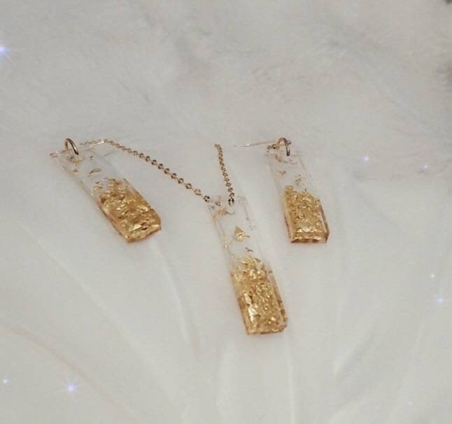 Gold or Silver leaf earring & necklace set